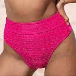 CUPSHE hot pink High Waisted Bikini Bottom shimmery textured NWT MEDIUM